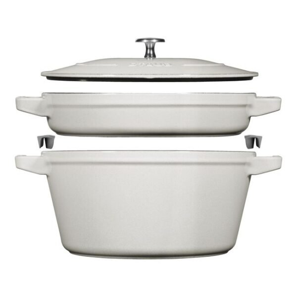 Staub Stackable set - тенџере и тава со капак, 24 см, white truffle