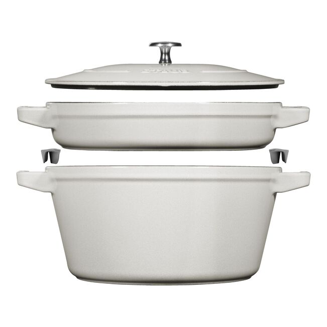 Staub Stackable set - тенџере и тава со капак, 24 см, white truffle