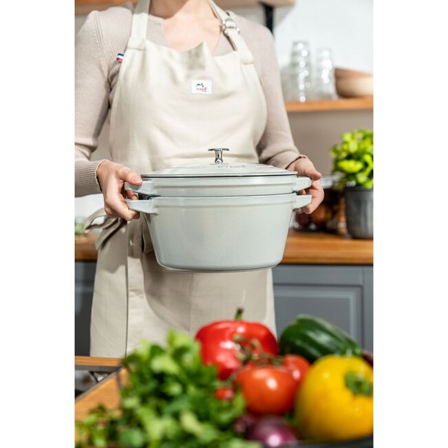 Staub Stackable set - тенџере и тава со капак, 24 см, white truffle - слика 3