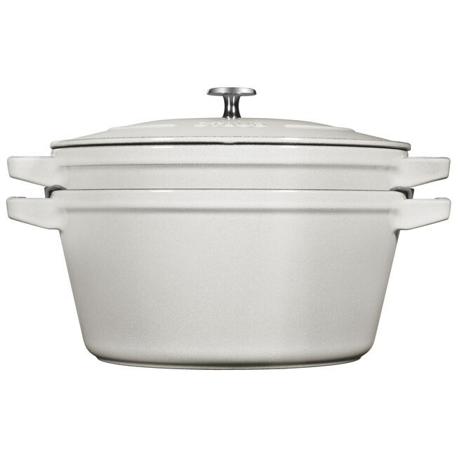Staub Stackable set - тенџере и тава со капак, 24 см, white truffle - слика 9