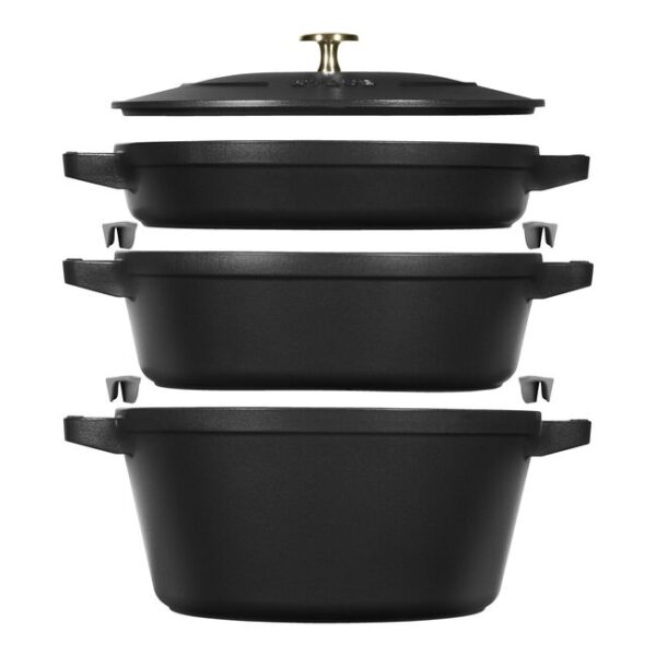 Staub Stackable set - 2 тенџериња и тава со капак, 24 см, black