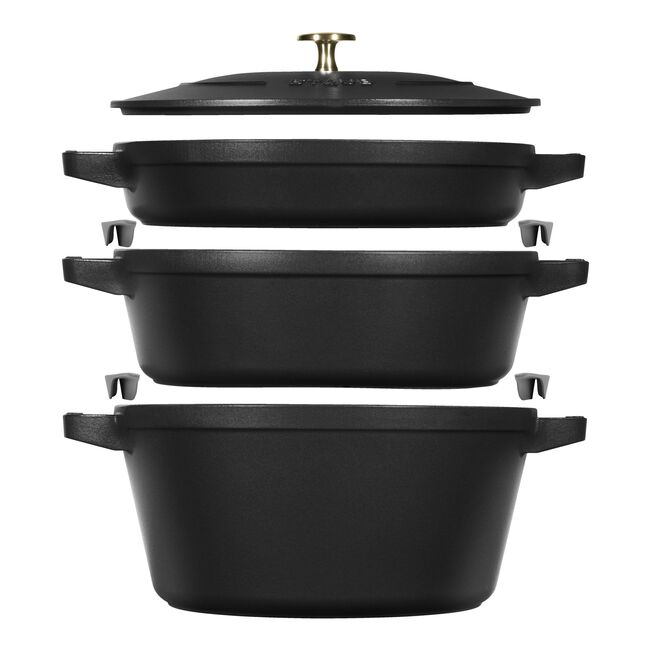 Staub Stackable set - 2 тенџериња и тава со капак, 24 см, black