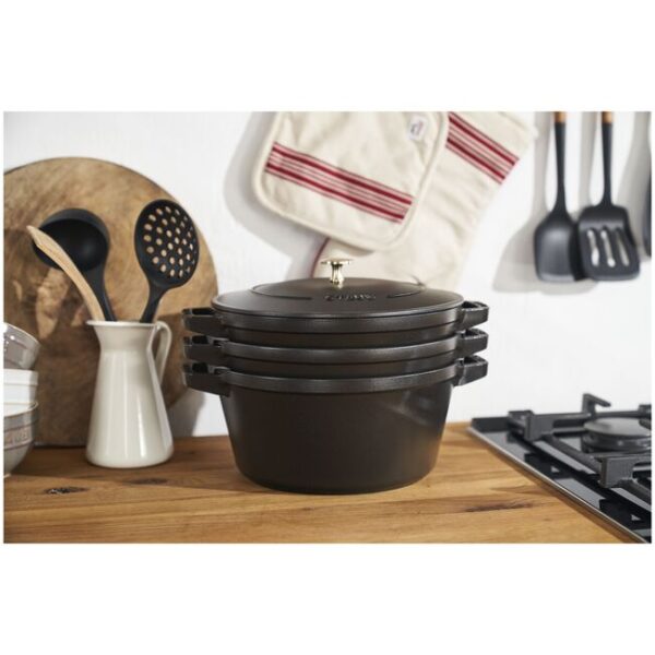 Staub Stackable set - 2 тенџериња и тава со капак, 24 см, black - слика 2
