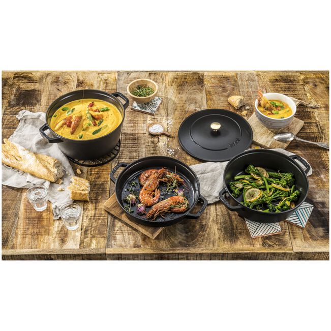 Staub Stackable set - 2 тенџериња и тава со капак, 24 см, black - слика 3
