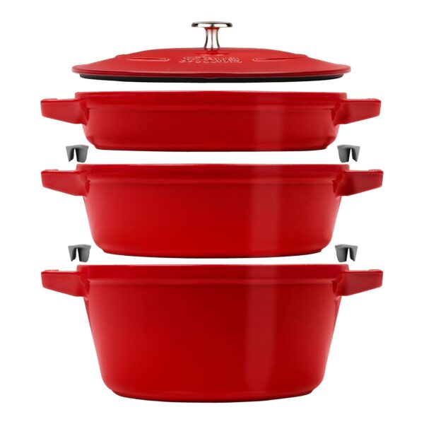 Staub Stackable set - 2 тенџериња и тава со капак, 24 см, cherry