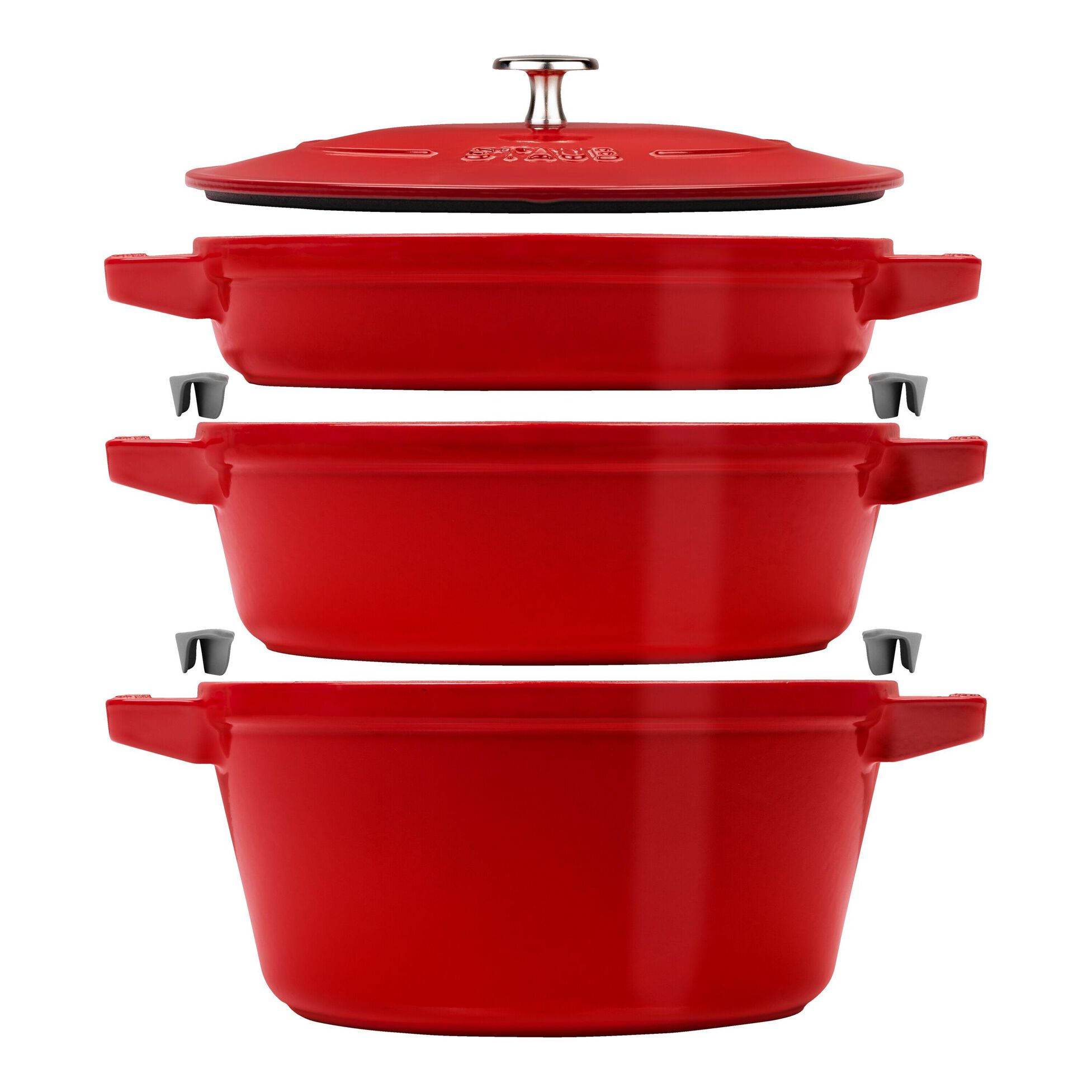 Staub Stackable set - 2 тенџериња и тава со капак, 24 см, cherry