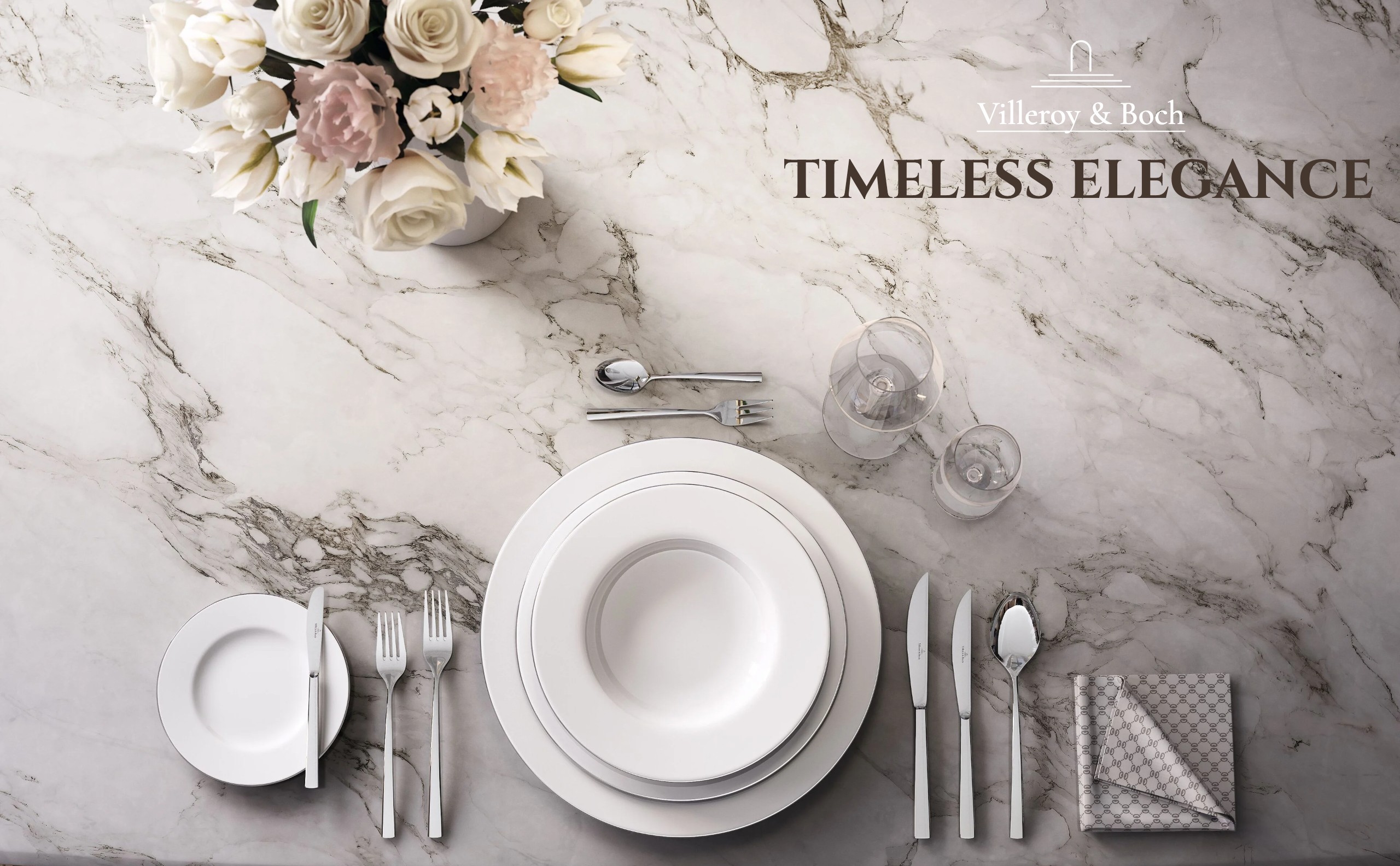 Villeroy & Boch Timeless Elegance – Anmut Platinum порцелан и Piemont прибор